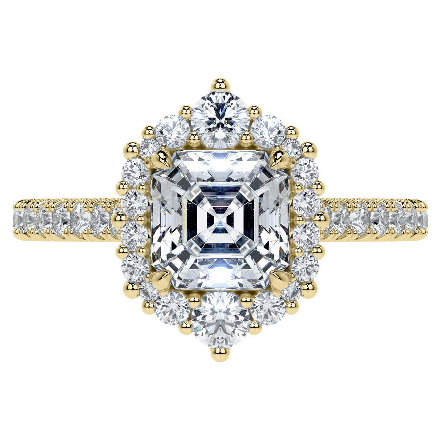 Asscher Moissanite Graduated Halo Engagement Ring