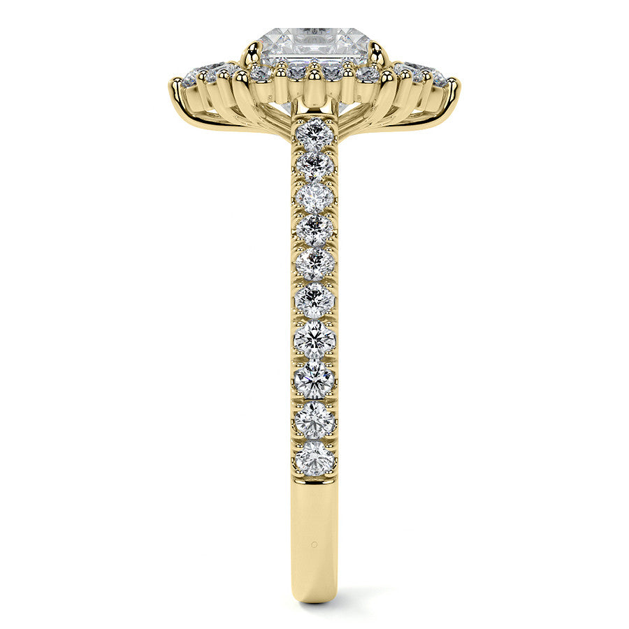 Asscher Moissanite Graduated Halo Engagement Ring