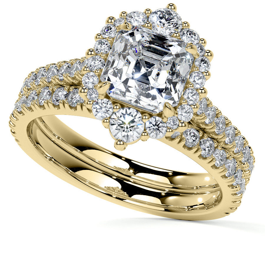 Asscher Moissanite Graduated Halo Engagement Ring