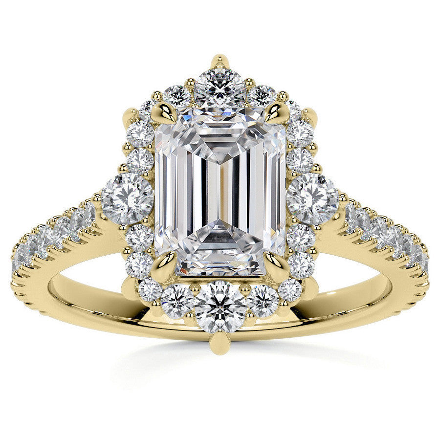 Emerald / Radiant Moissanite Graduated Halo Engagement Ring