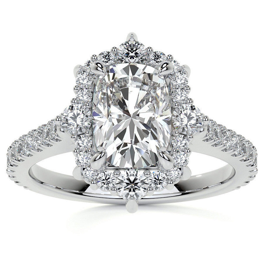 Emerald / Radiant Moissanite Graduated Halo Engagement Ring