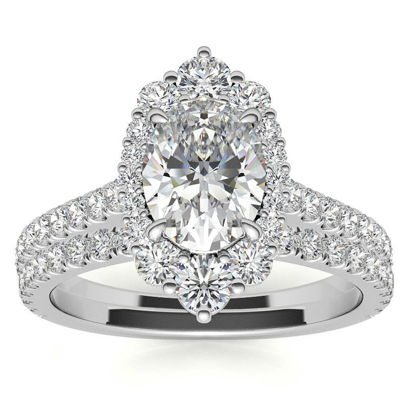 Oval Moissanite Graduated Halo Engagement Ring