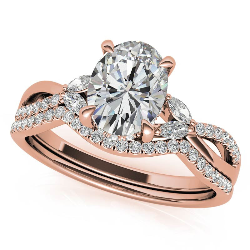 Split Shank Marquise and Oval Moissanite Engagement Ring