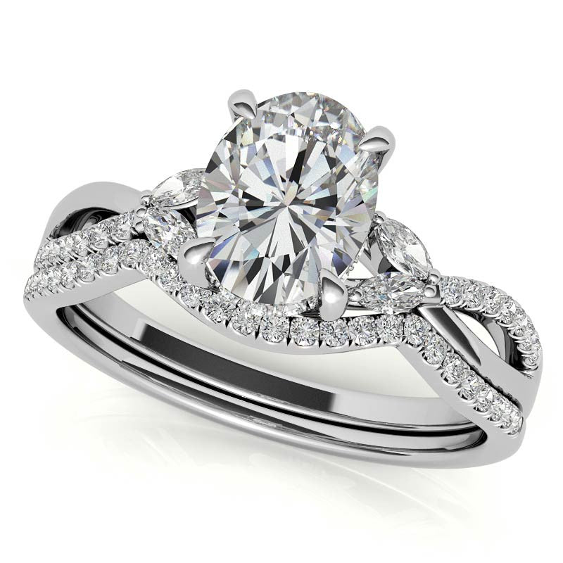 Split Shank Marquise and Oval Moissanite Engagement Ring