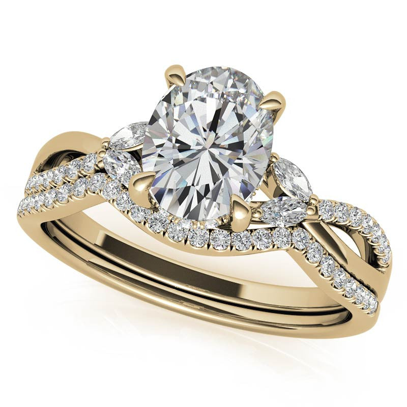 Split Shank Marquise and Oval Moissanite Engagement Ring