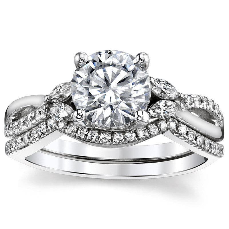 Split Shank Marquise and Round Brilliant Moissanite Engagement Ring