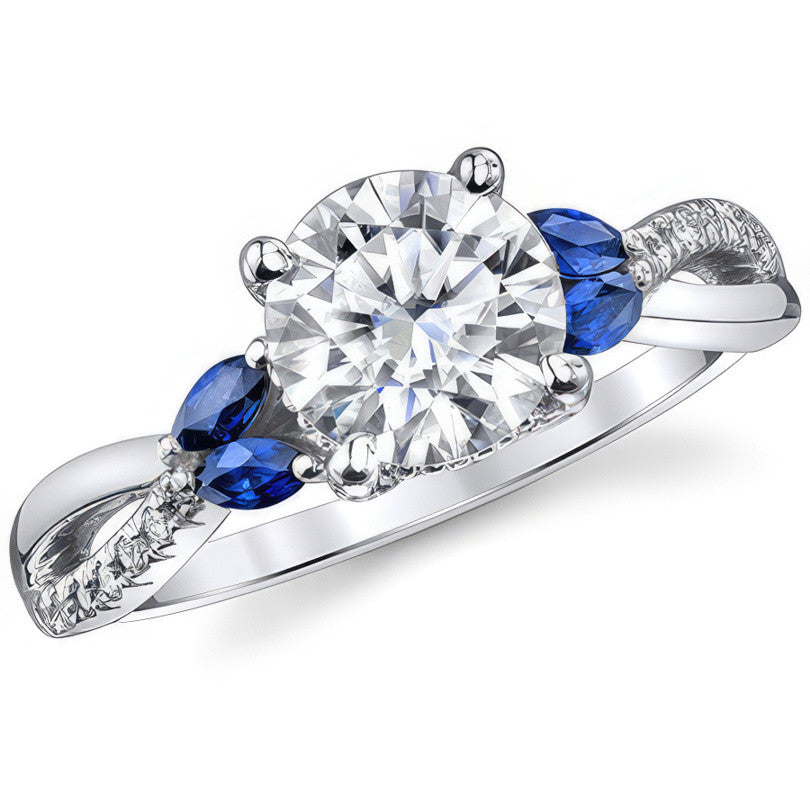 Split Shank Marquise and Round Brilliant Moissanite Engagement Ring