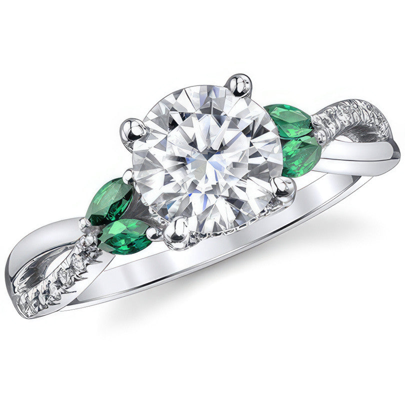 Split Shank Marquise and Round Brilliant Moissanite Engagement Ring