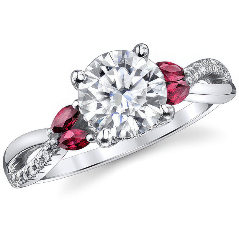 Split Shank Marquise and Round Brilliant Moissanite Engagement Ring
