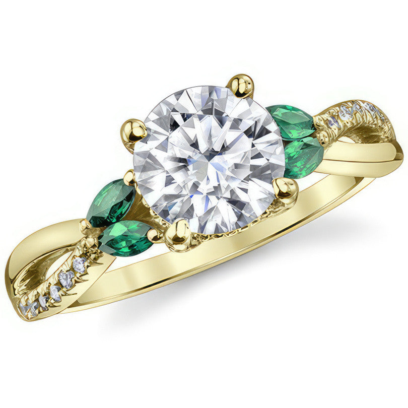 Split Shank Marquise and Round Brilliant Moissanite Engagement Ring