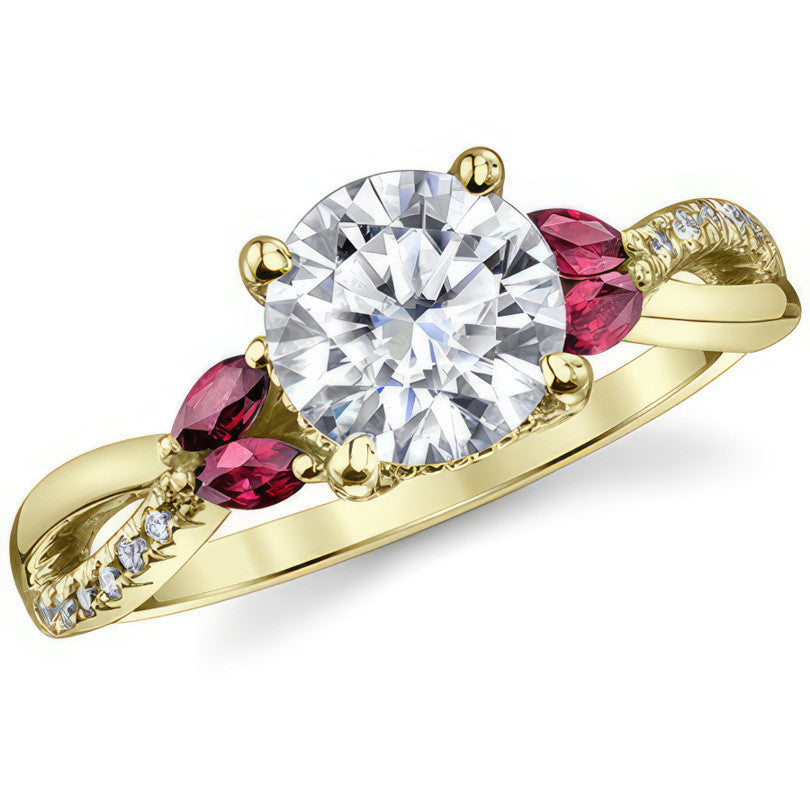 Split Shank Marquise and Round Brilliant Moissanite Engagement Ring