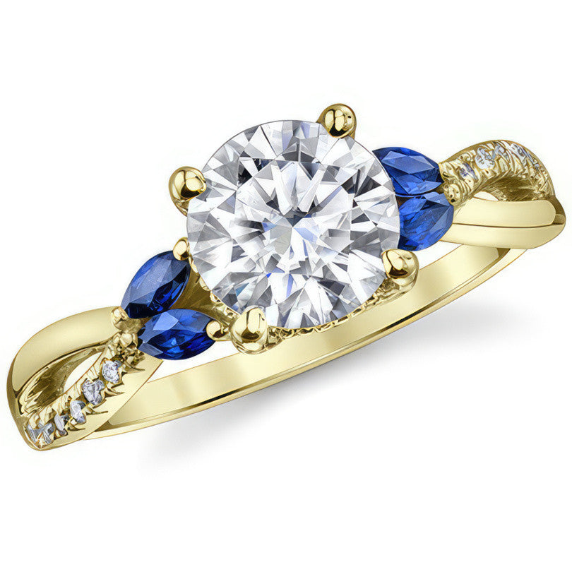 Split Shank Marquise and Round Brilliant Moissanite Engagement Ring