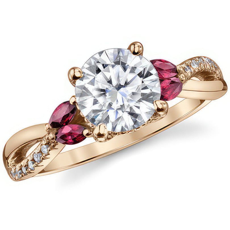 Split Shank Marquise and Round Brilliant Moissanite Engagement Ring