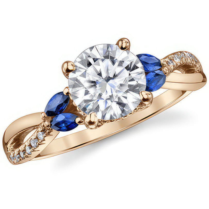 Split Shank Marquise and Round Brilliant Moissanite Engagement Ring