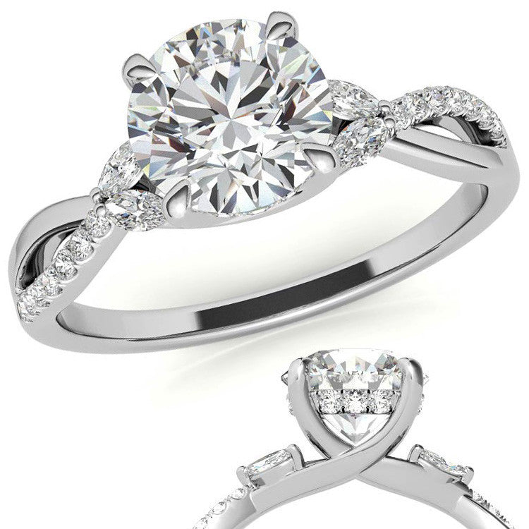 Split Shank Marquise and Round Brilliant Moissanite Engagement Ring