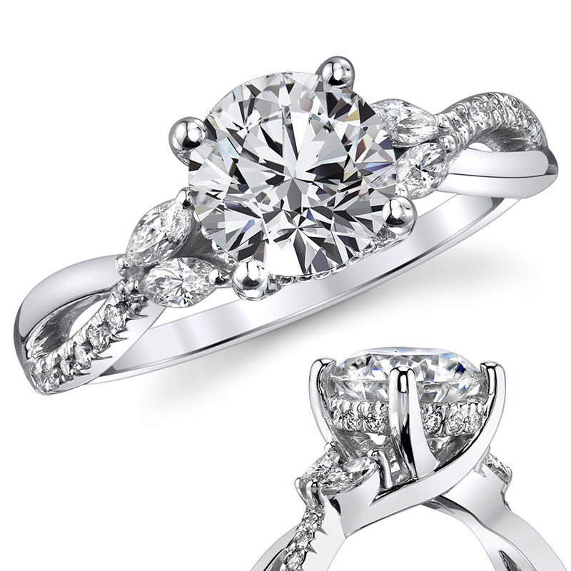 Split Shank Marquise and Round Brilliant Moissanite Engagement Ring
