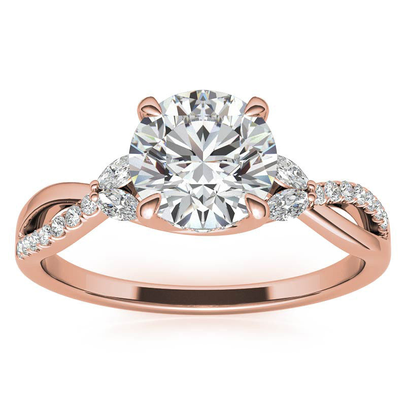 Split Shank Marquise and Round Brilliant Moissanite Engagement Ring
