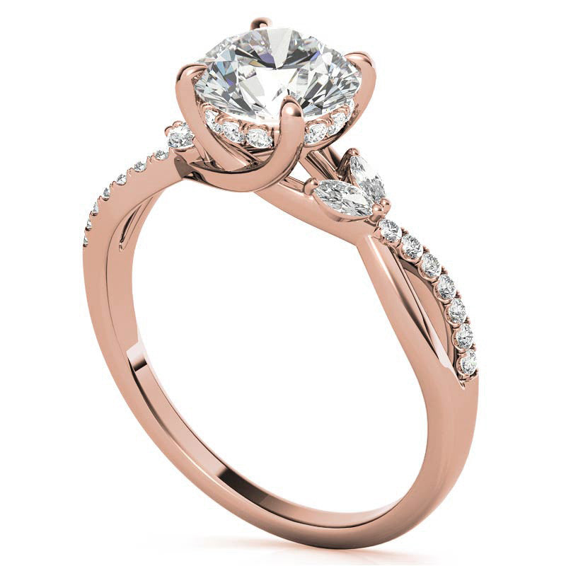 Split Shank Marquise and Round Brilliant Moissanite Engagement Ring