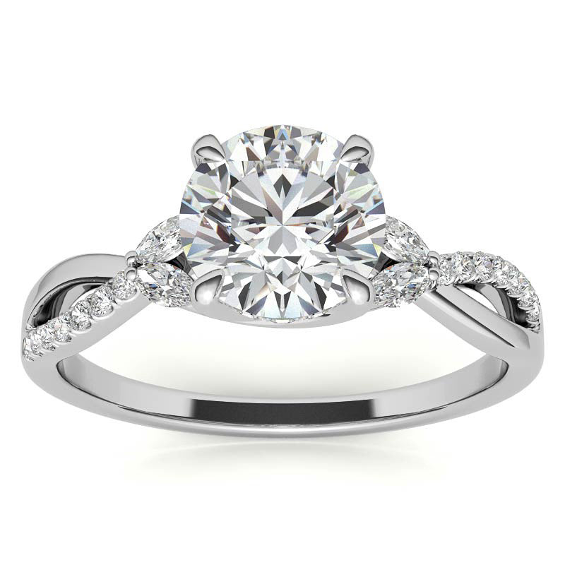 Split Shank Marquise and Round Brilliant Moissanite Engagement Ring