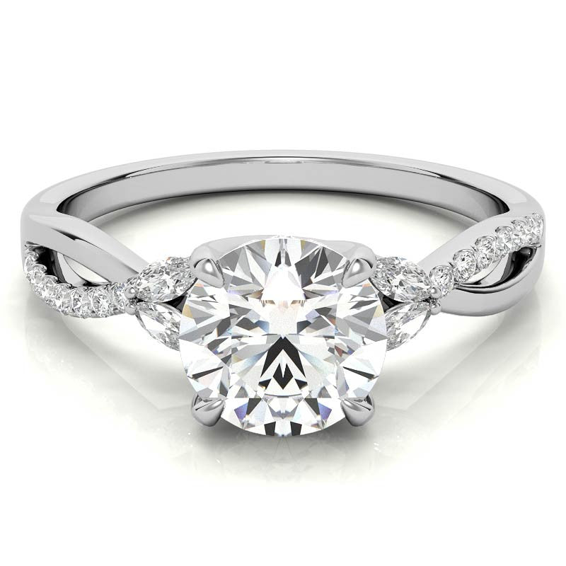 Split Shank Marquise and Round Brilliant Moissanite Engagement Ring