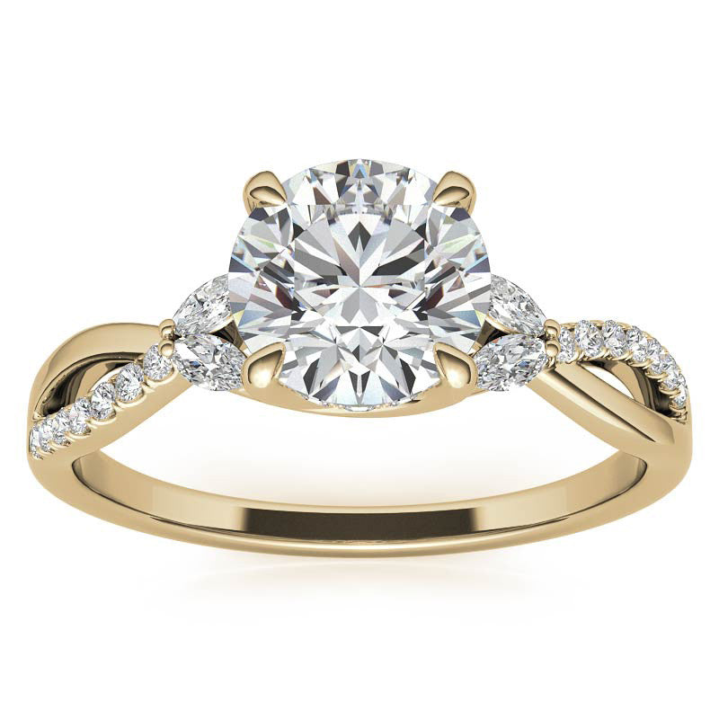 Split Shank Marquise and Round Brilliant Moissanite Engagement Ring