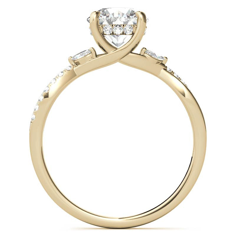 Split Shank Marquise and Round Brilliant Moissanite Engagement Ring