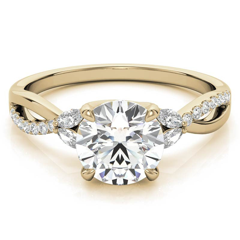 Split Shank Marquise and Round Brilliant Moissanite Engagement Ring