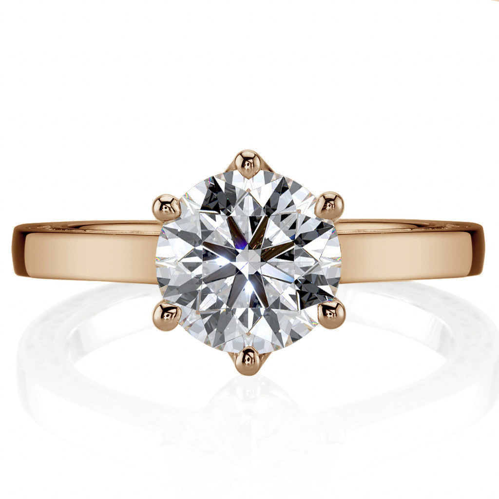 Six-Prong Trellis Solitaire Ring with Plain Shank & Vine Design