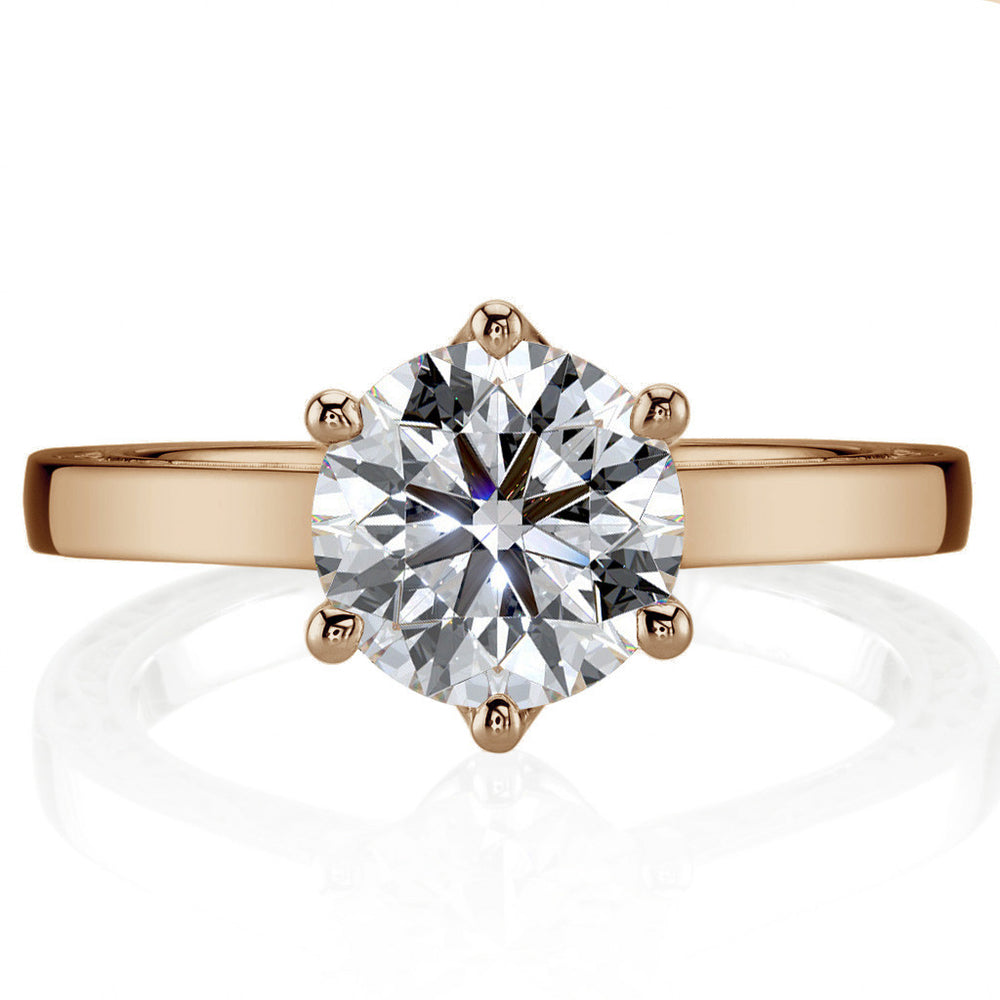 Six-Prong Trellis Solitaire Ring with Plain Shank & Vine Design