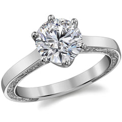Six-Prong Trellis Solitaire Ring with Plain Shank & Vine Design