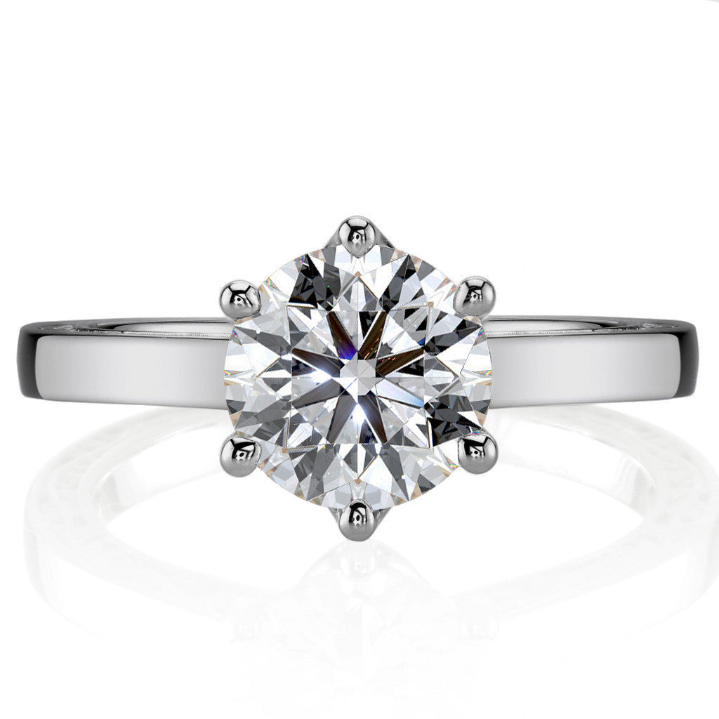 Six-Prong Trellis Solitaire Ring with Plain Shank & Vine Design
