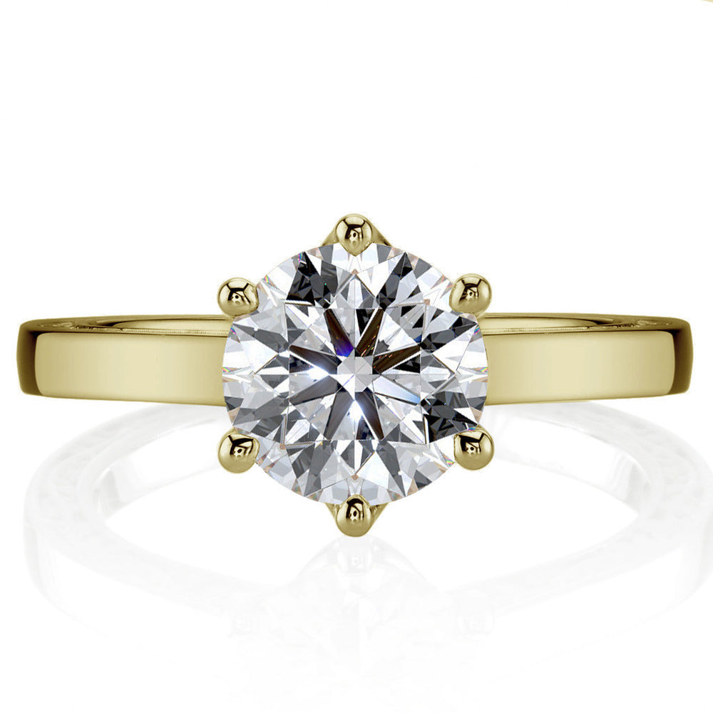 Six-Prong Trellis Solitaire Ring with Plain Shank & Vine Design