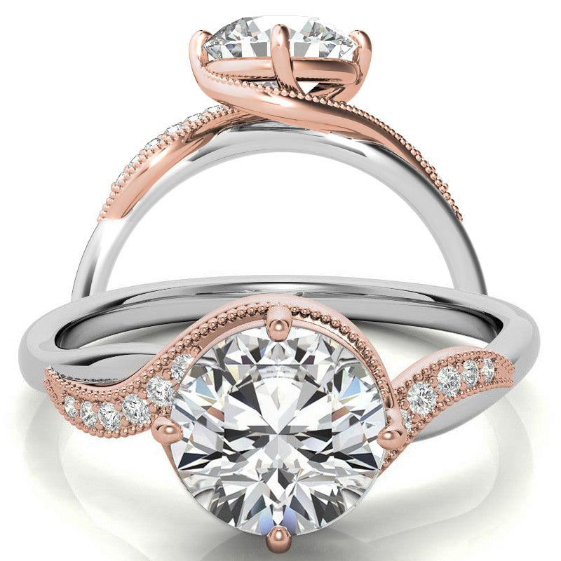 Bypass Milgrain Round Brilliant Moissanite Engagement Ring