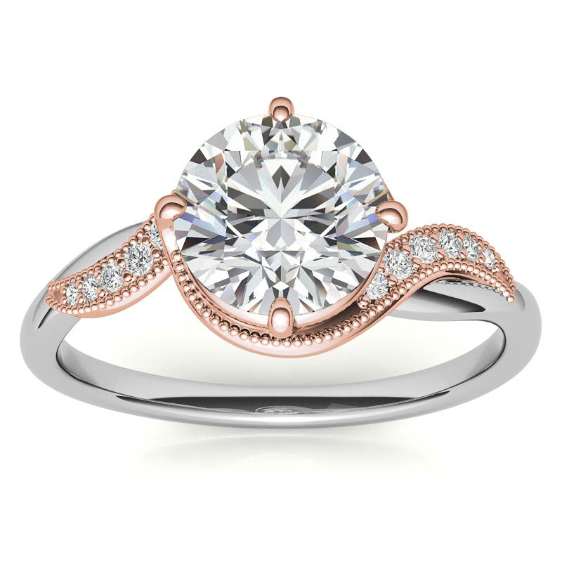 Bypass Milgrain Round Brilliant Moissanite Engagement Ring
