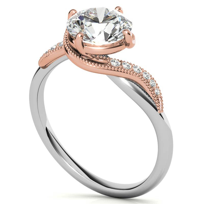 Bypass Milgrain Round Brilliant Moissanite Engagement Ring