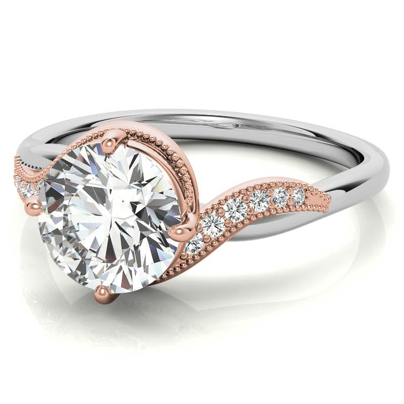 Bypass Milgrain Round Brilliant Moissanite Engagement Ring