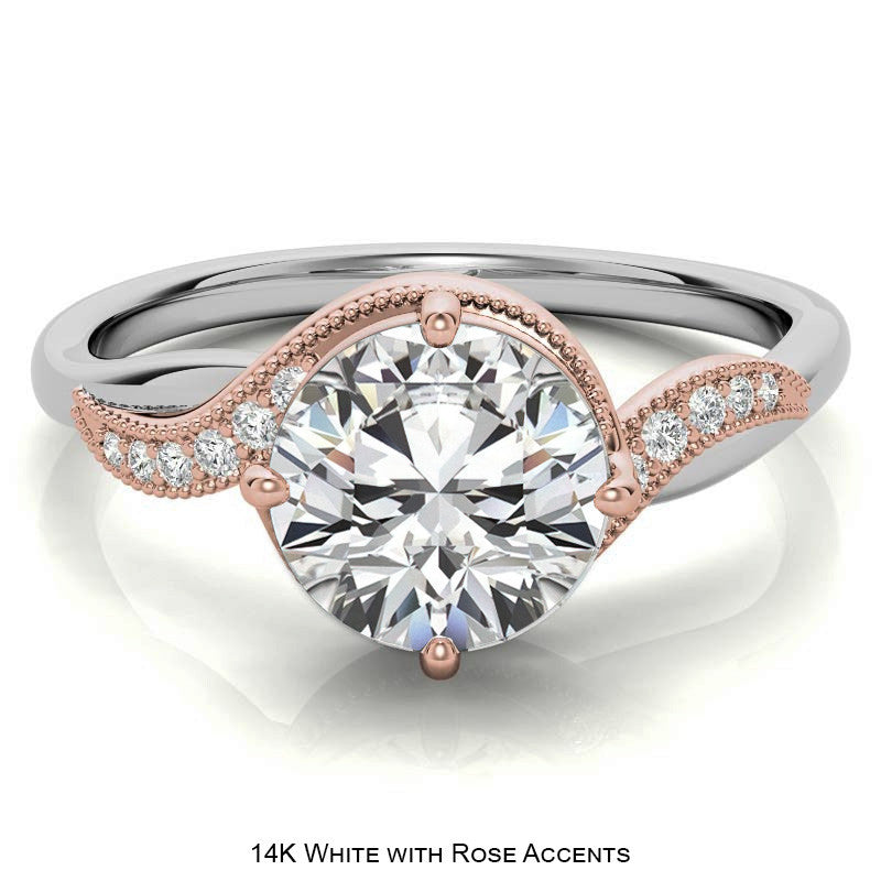 Bypass Milgrain Round Brilliant Moissanite Engagement Ring