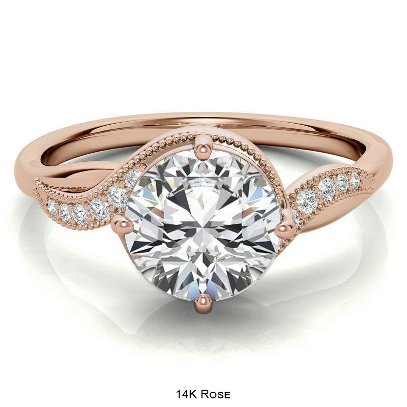 Bypass Milgrain Round Brilliant Moissanite Engagement Ring