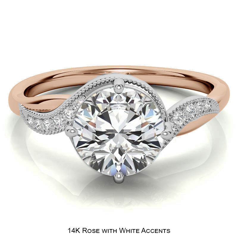 Bypass Milgrain Round Brilliant Moissanite Engagement Ring