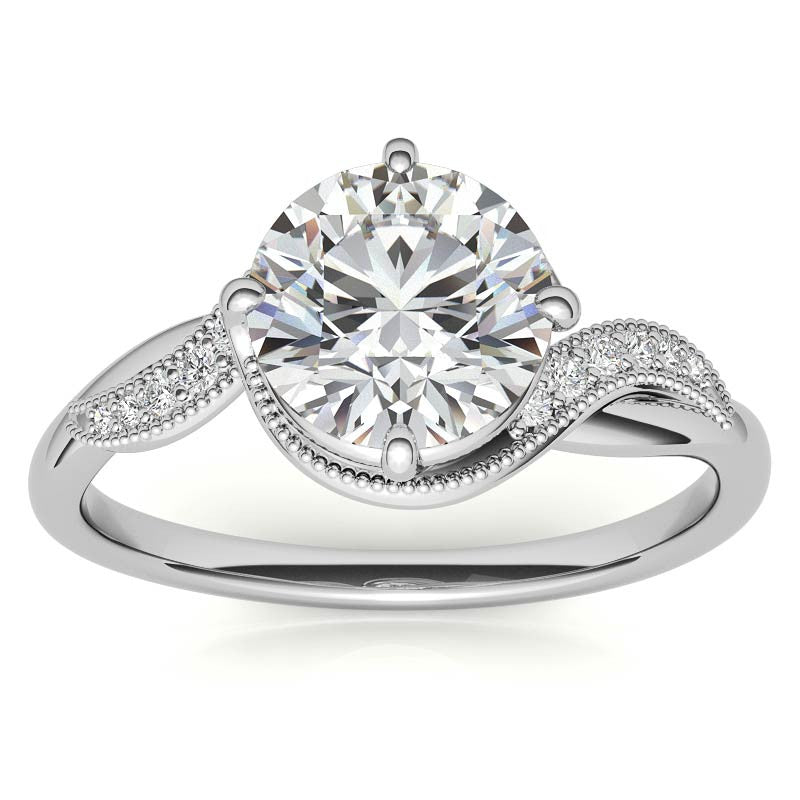 Bypass Milgrain Round Brilliant Moissanite Engagement Ring