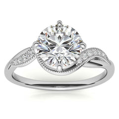 Bypass Milgrain Round Brilliant Moissanite Engagement Ring