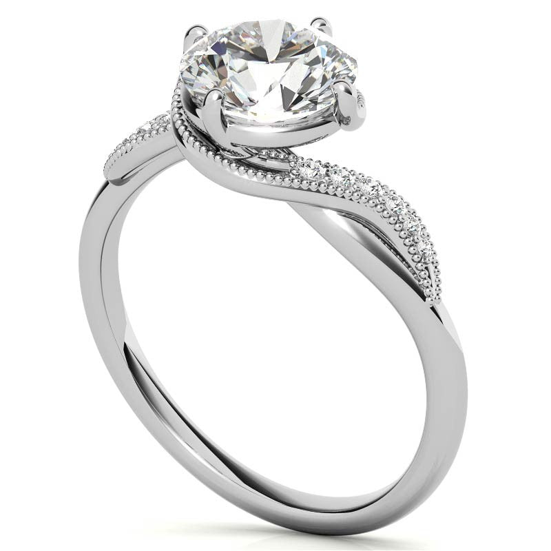 Bypass Milgrain Round Brilliant Moissanite Engagement Ring