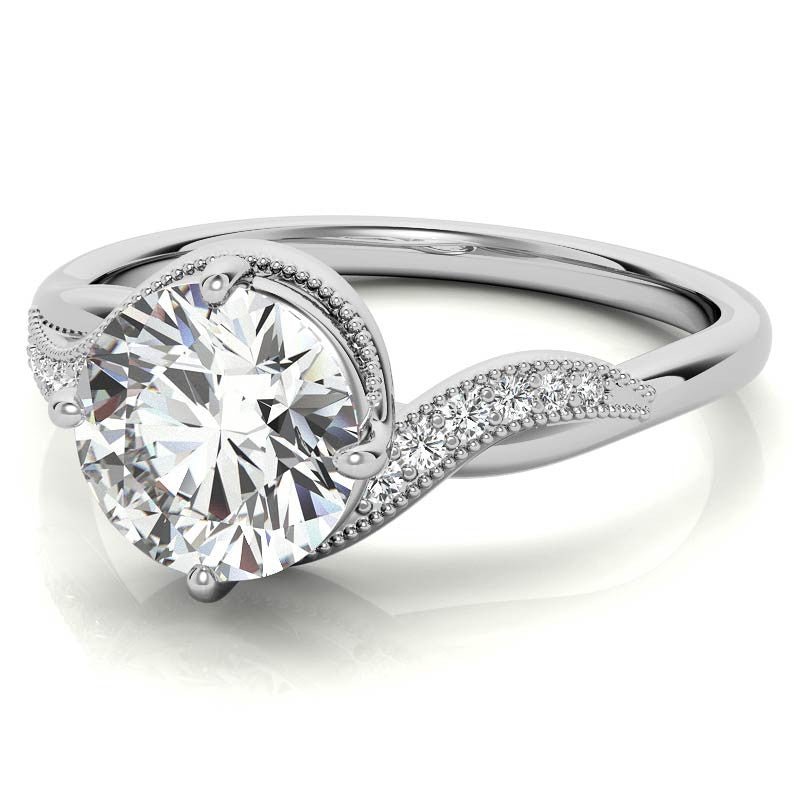 Bypass Milgrain Round Brilliant Moissanite Engagement Ring