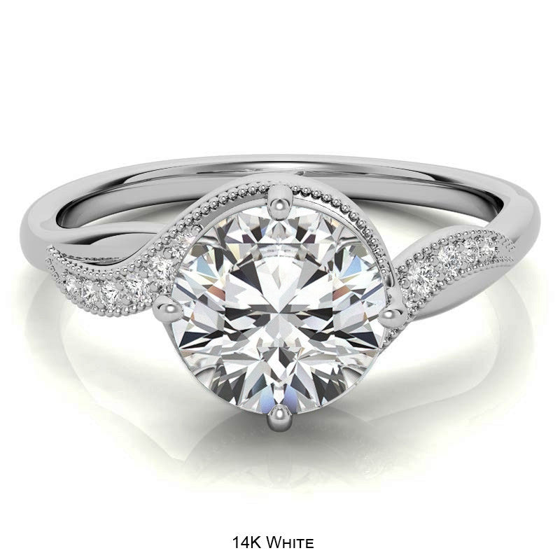 Bypass Milgrain Round Brilliant Moissanite Engagement Ring