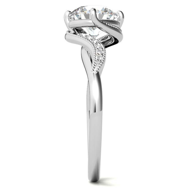 Bypass Milgrain Round Brilliant Moissanite Engagement Ring