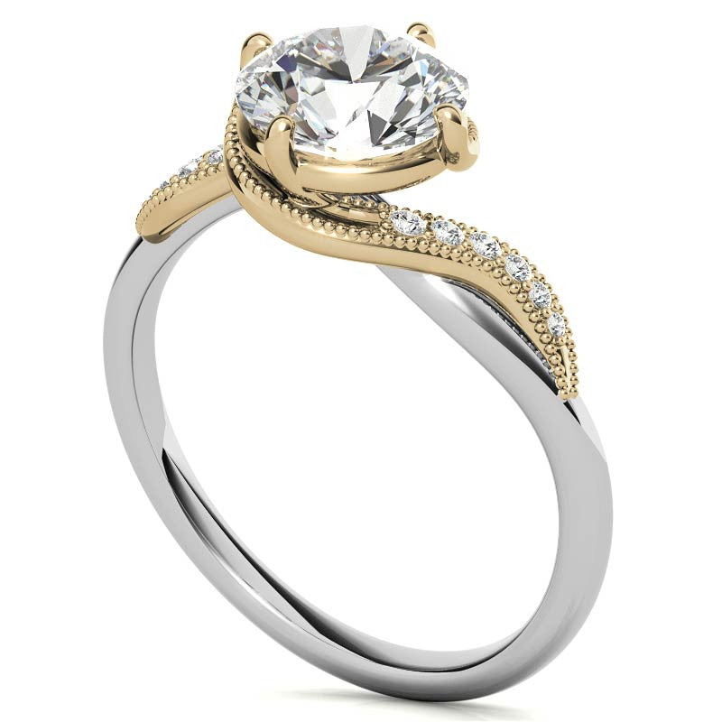 Bypass Milgrain Round Brilliant Moissanite Engagement Ring