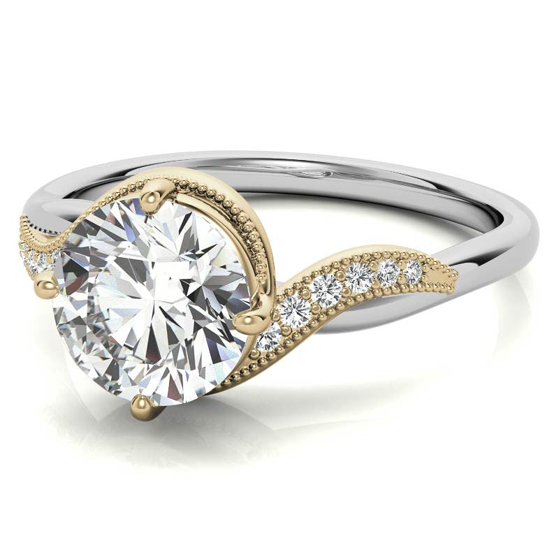 Bypass Milgrain Round Brilliant Moissanite Engagement Ring