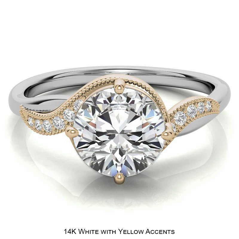 Bypass Milgrain Round Brilliant Moissanite Engagement Ring
