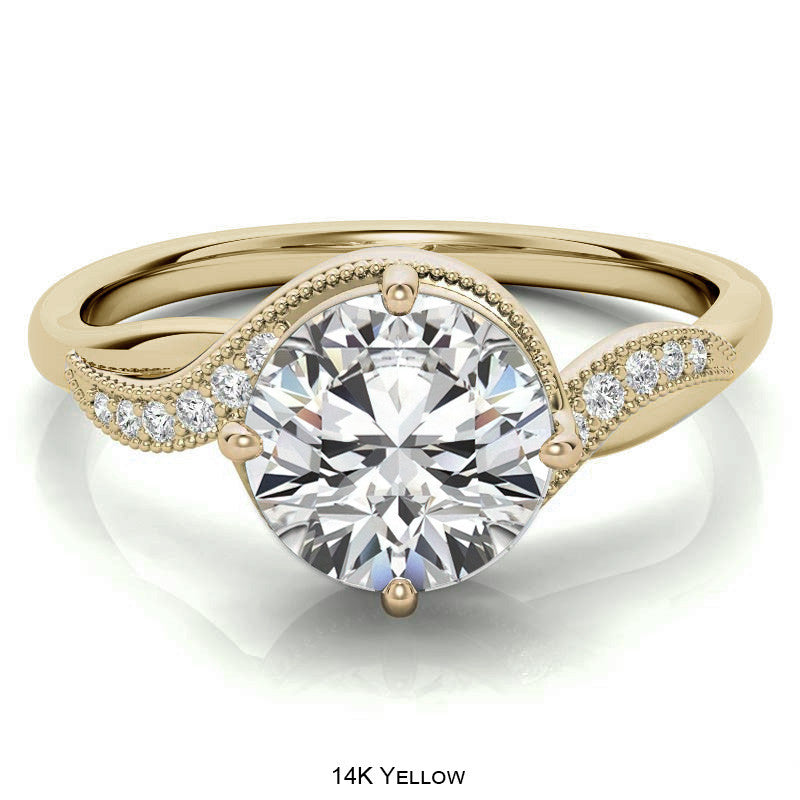 Bypass Milgrain Round Brilliant Moissanite Engagement Ring