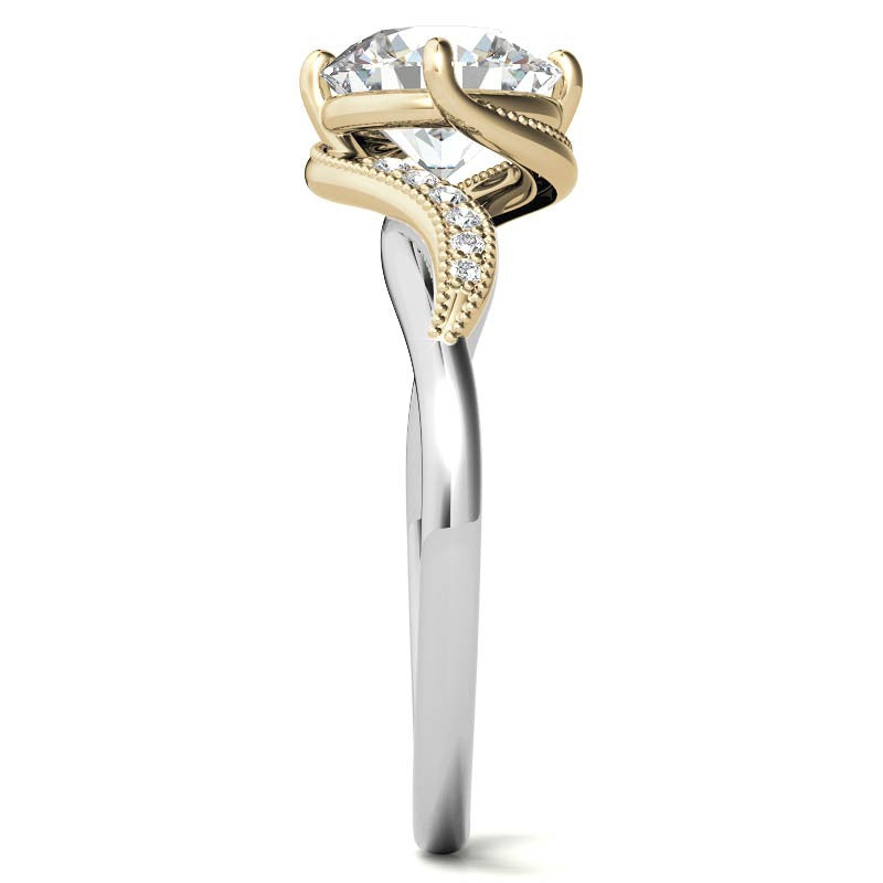 Bypass Milgrain Round Brilliant Moissanite Engagement Ring